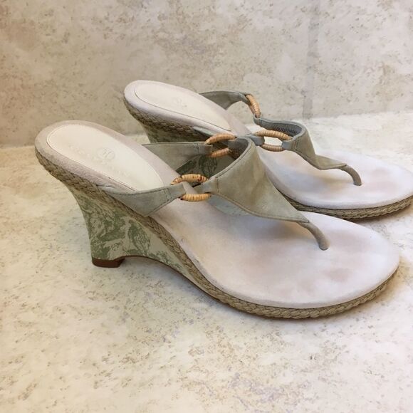 COLE HAAN SANDALS WITH TOILLE FABRIC COVERED HEELS - Picture 1 of 8